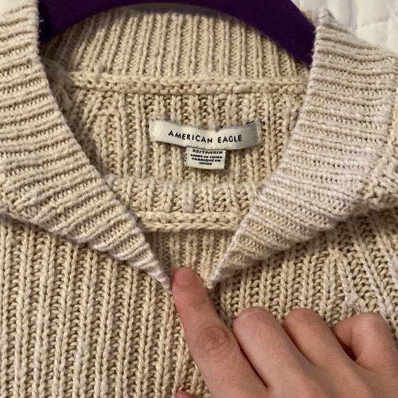American eagle xs open knit sweater cream color with puffy sleeves - Picture 5 of 6